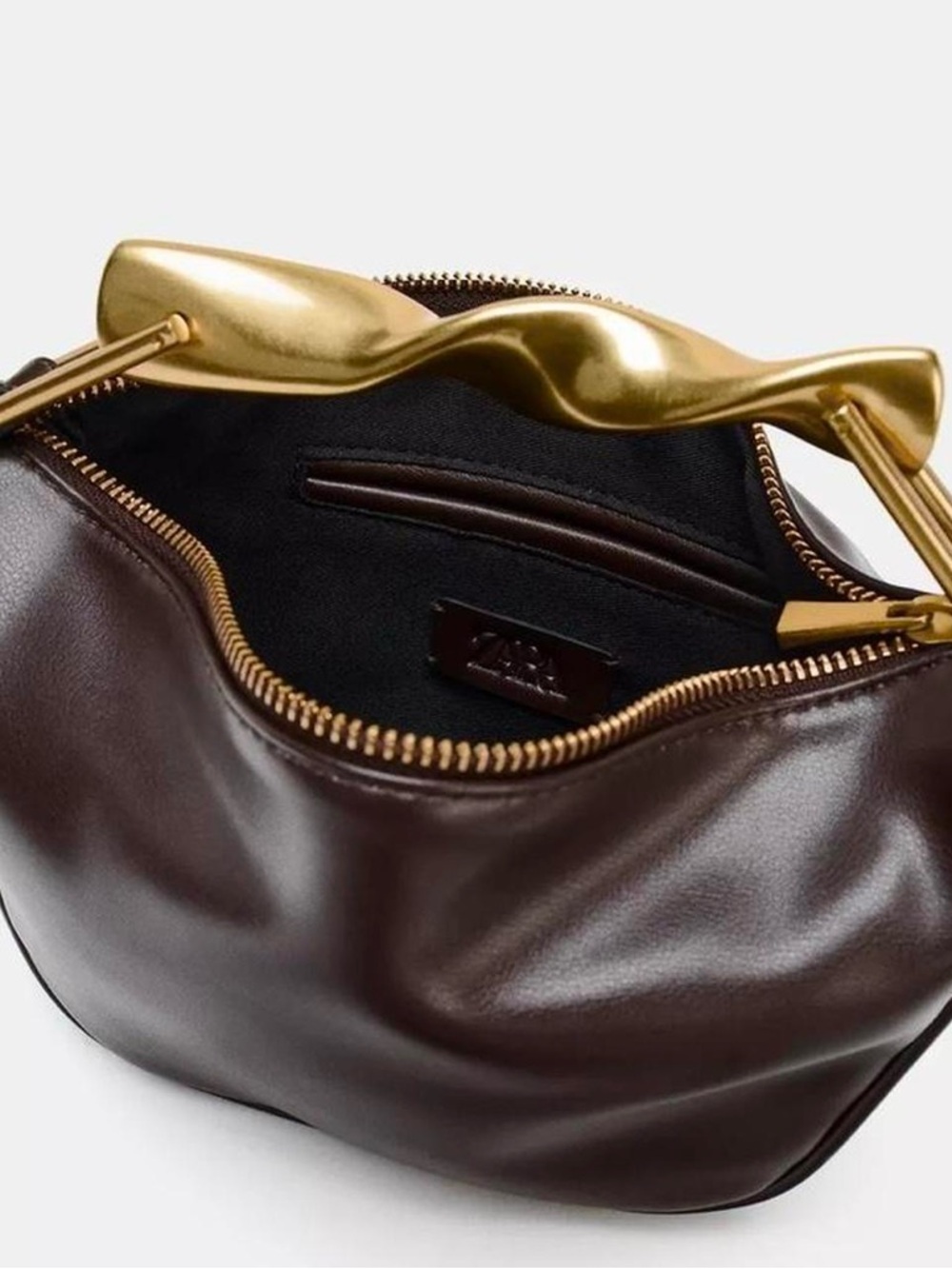 Zara Rich Brown Mini Bag with Sculpted Gold Handle - Picture 6 of 7